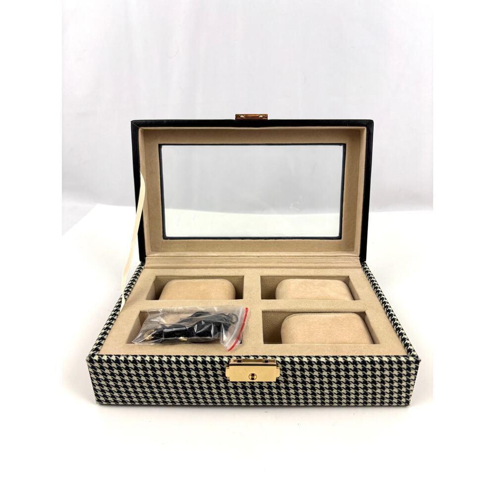 4 Slot Watch Box With Lock Watch Storage‎ Box Houndstooth Pattern
